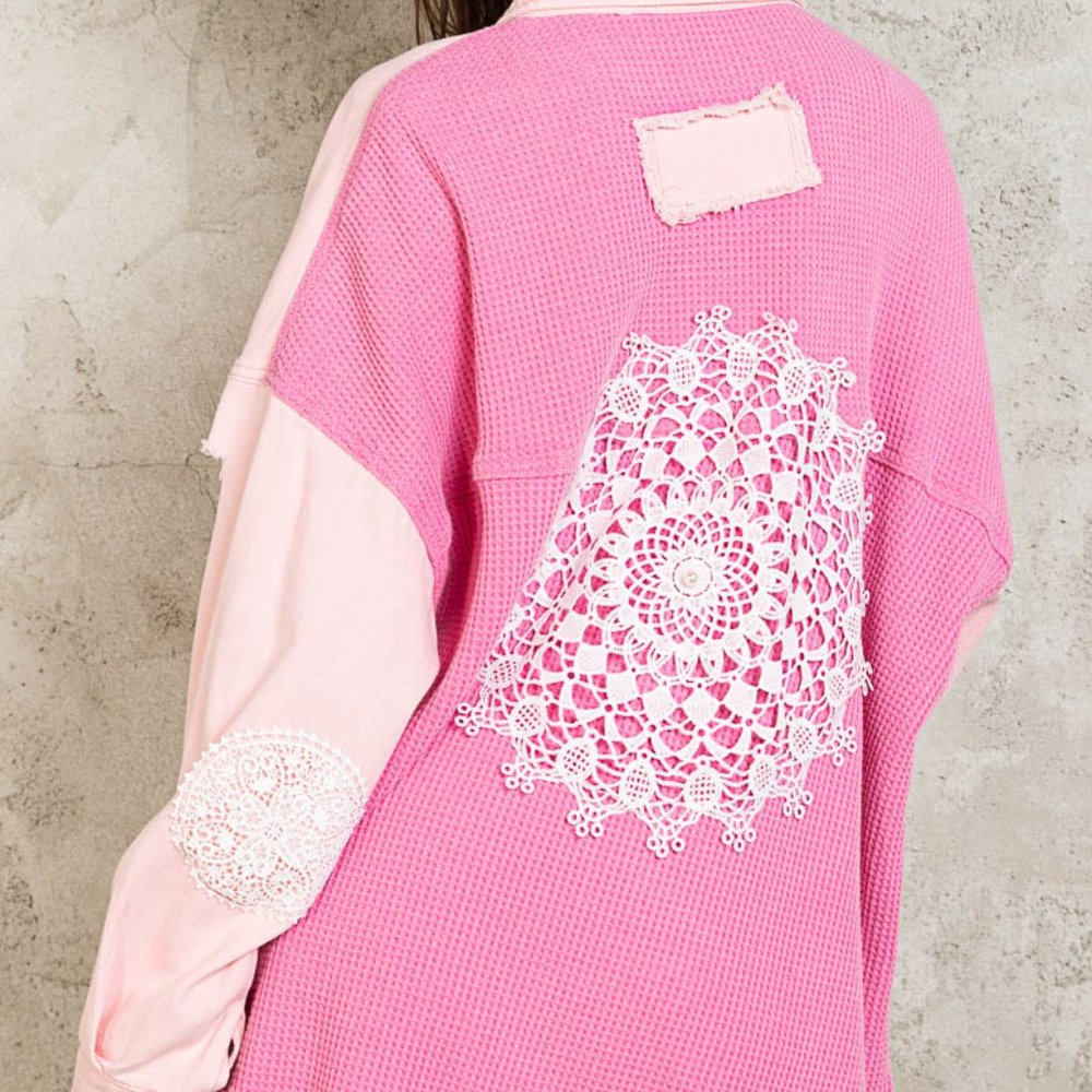 NEW, POL, Powder Pink Distressed Shacket - Picture 2 of 5